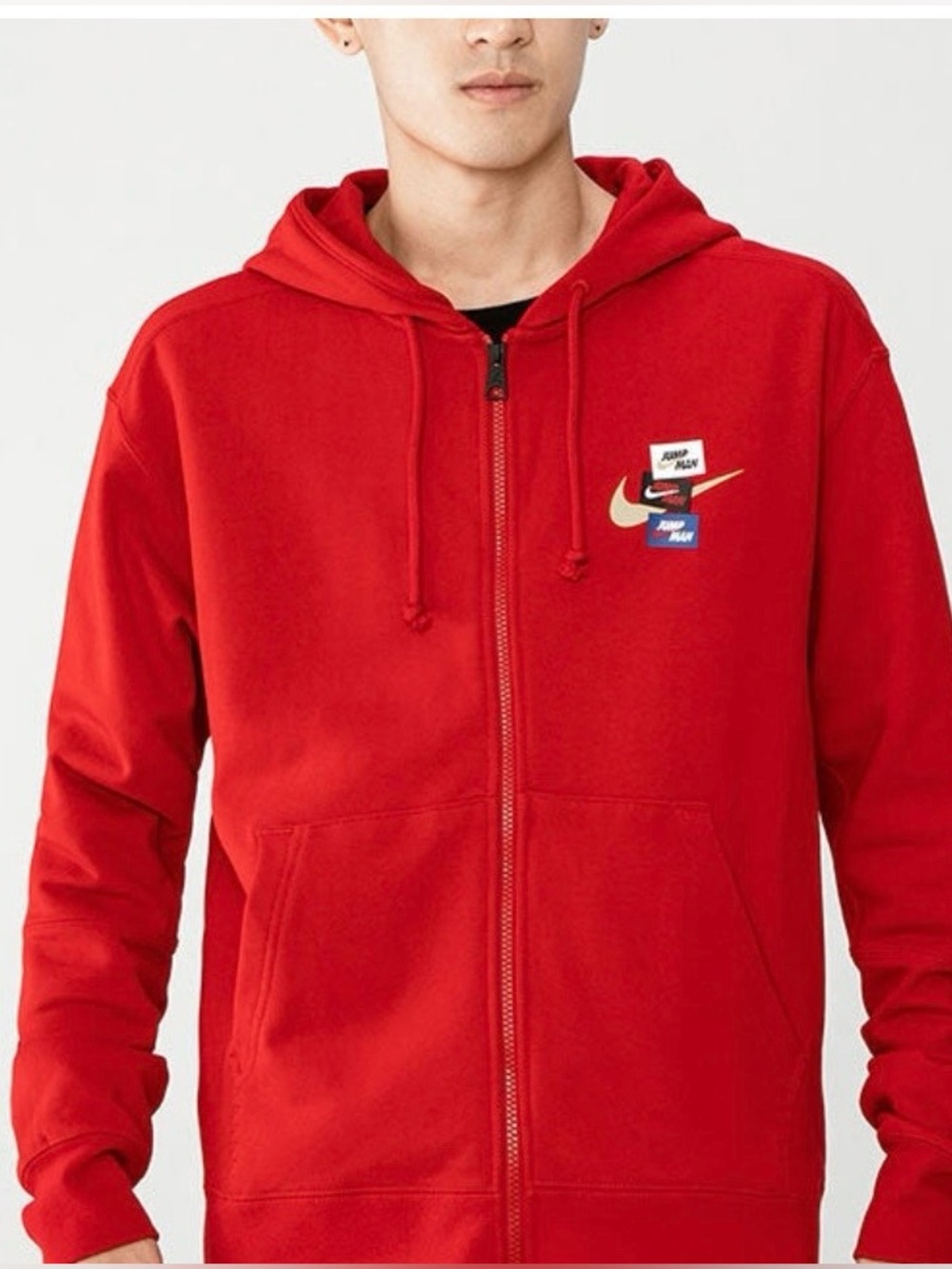 Nike Jordan Jumpman Red Zip-Up Hoodie with Small Logo Patches